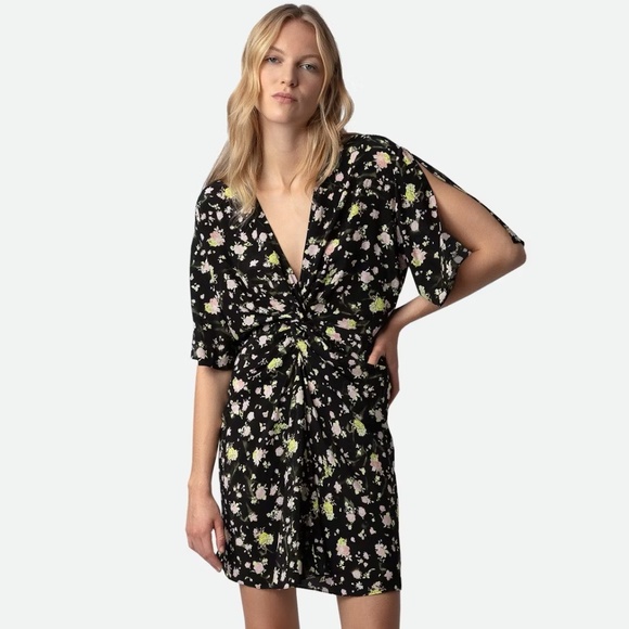 NWT Zadig & Voltaire Rozom Soft Crinkle Roses Dress Size L - Picture 16 of 16